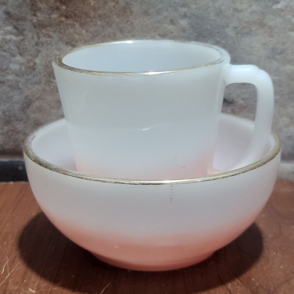 Fire King Oven Ware Anchor Hocking Opalescent Glass Cup and Bowl